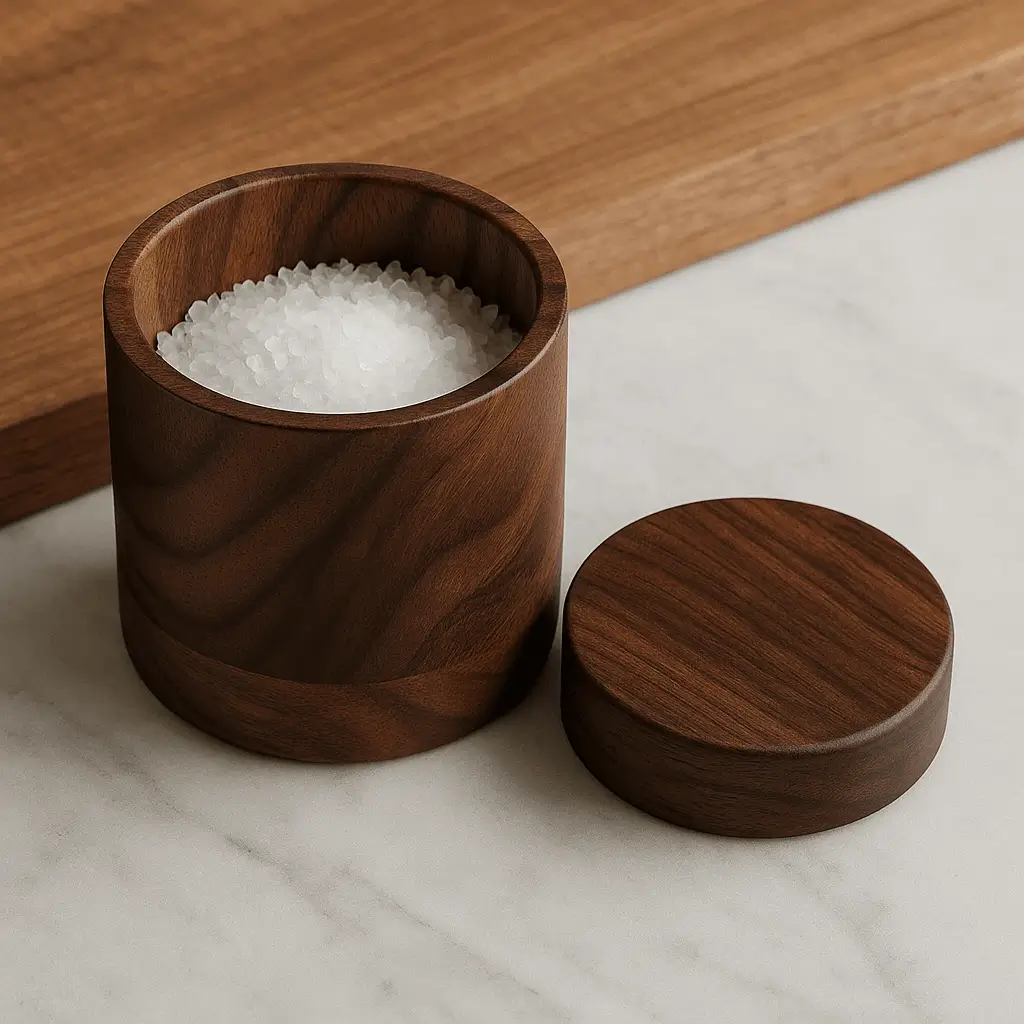 A product photo of Lidded Salt Cellar from Bow River Woodworks in the Walnut colour.