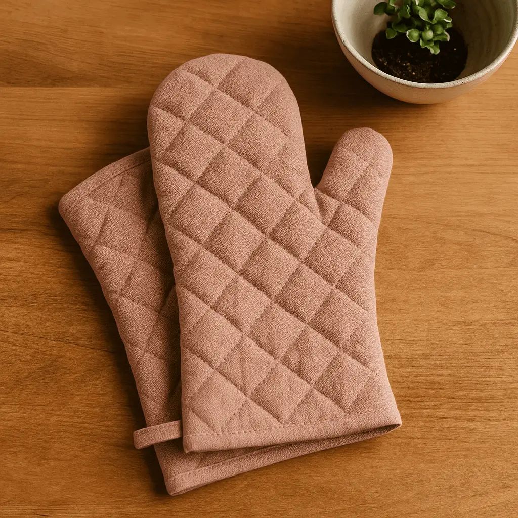 A product photo of Quilted Oven Mitts (Pair) from Hearthcraft Linens in the Blush colour.