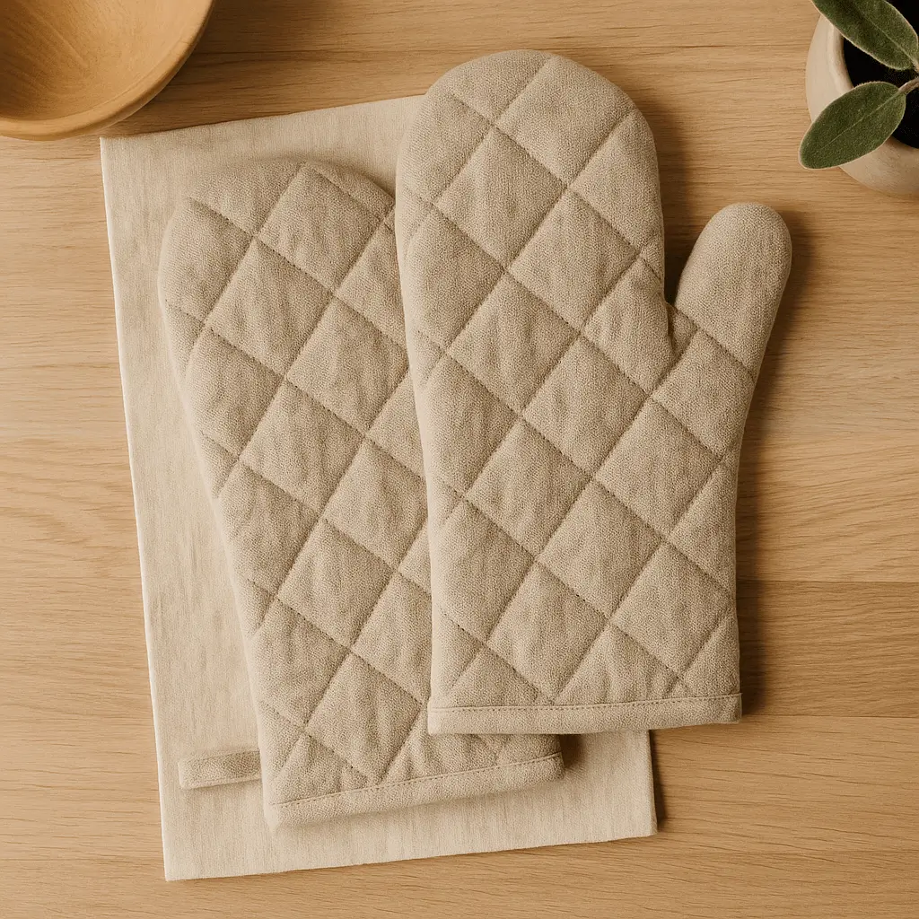 A product photo of Quilted Oven Mitts (Pair) from Hearthcraft Linens in the Natural colour.