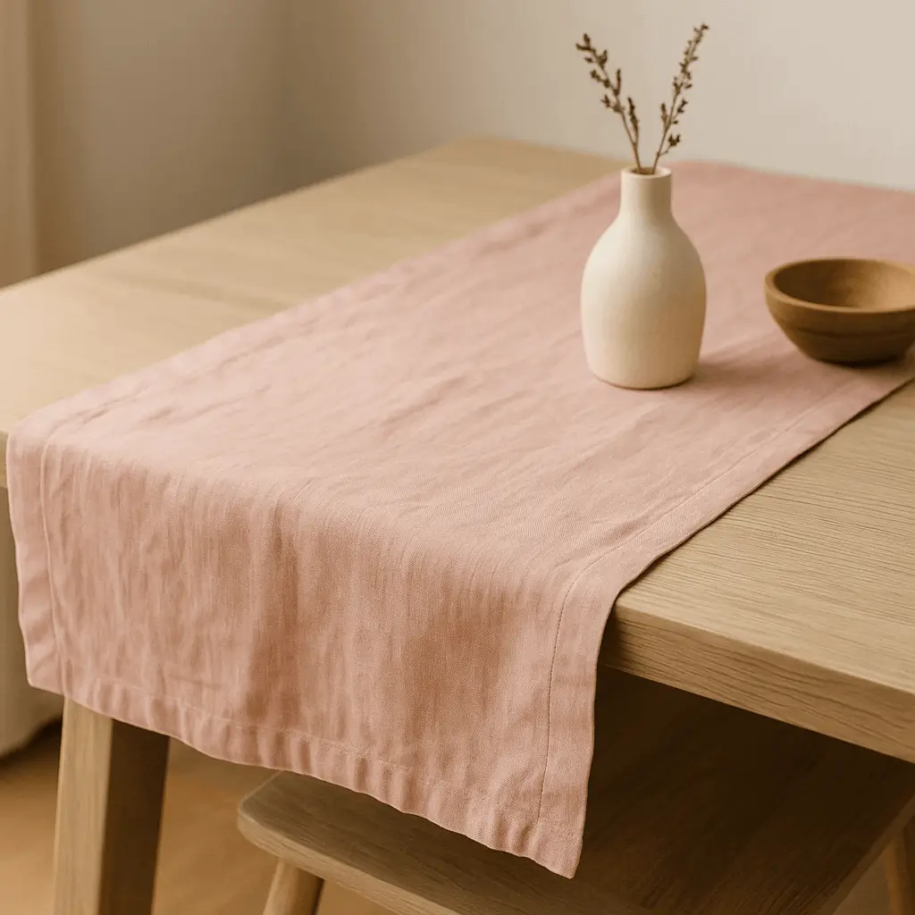 A product photo of Linen Table Runner from Hearthcraft Linens in the Blush colour.