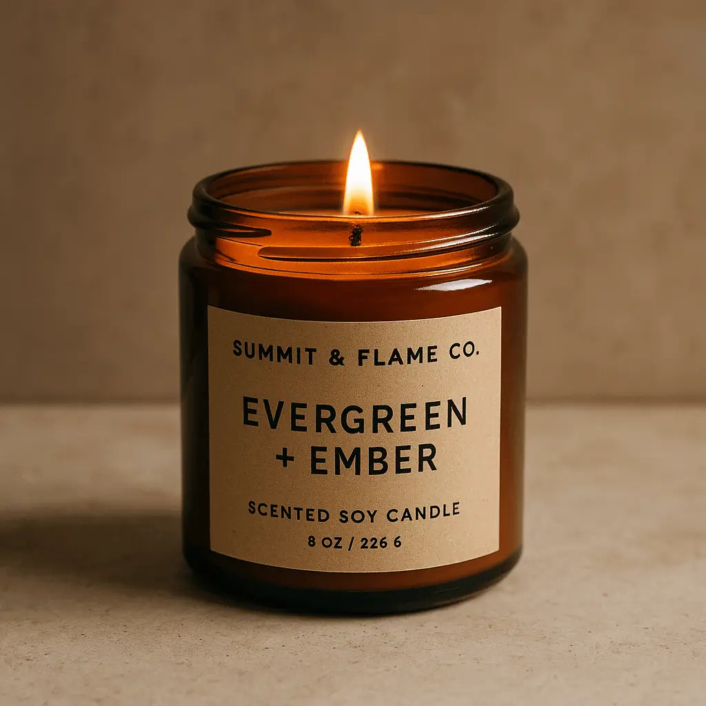 A product photo of Soy Candle (Glass Jar) from Summit & Flame Co. in the 'Evergreen + Ember' scent.