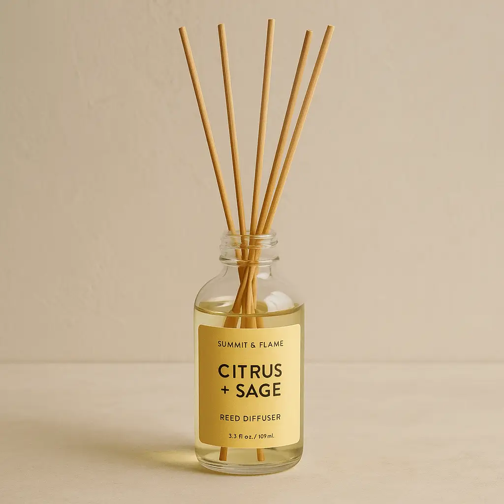 Citrus + Sage A product photo of Reed Diffuser from Summit & Flame Co. in the 'Citrus + Sage' scent.