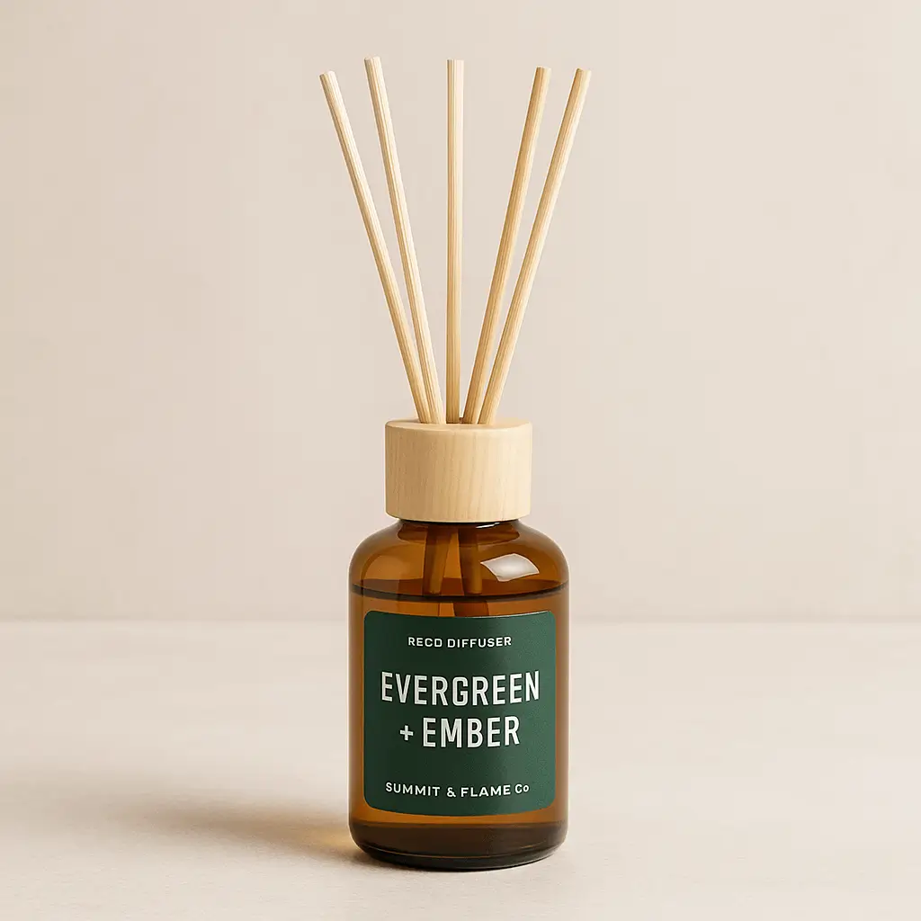 Evergreen + Ember A product photo of Reed Diffuser from Summit & Flame Co. in the 'Evergreen + Ember' scent.