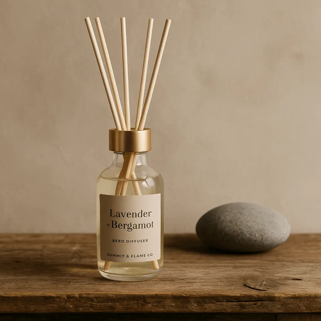 Lavender + Bergamot A product photo of Reed Diffuser from Summit & Flame Co. in the 'Lavender + Bergamot' scent.