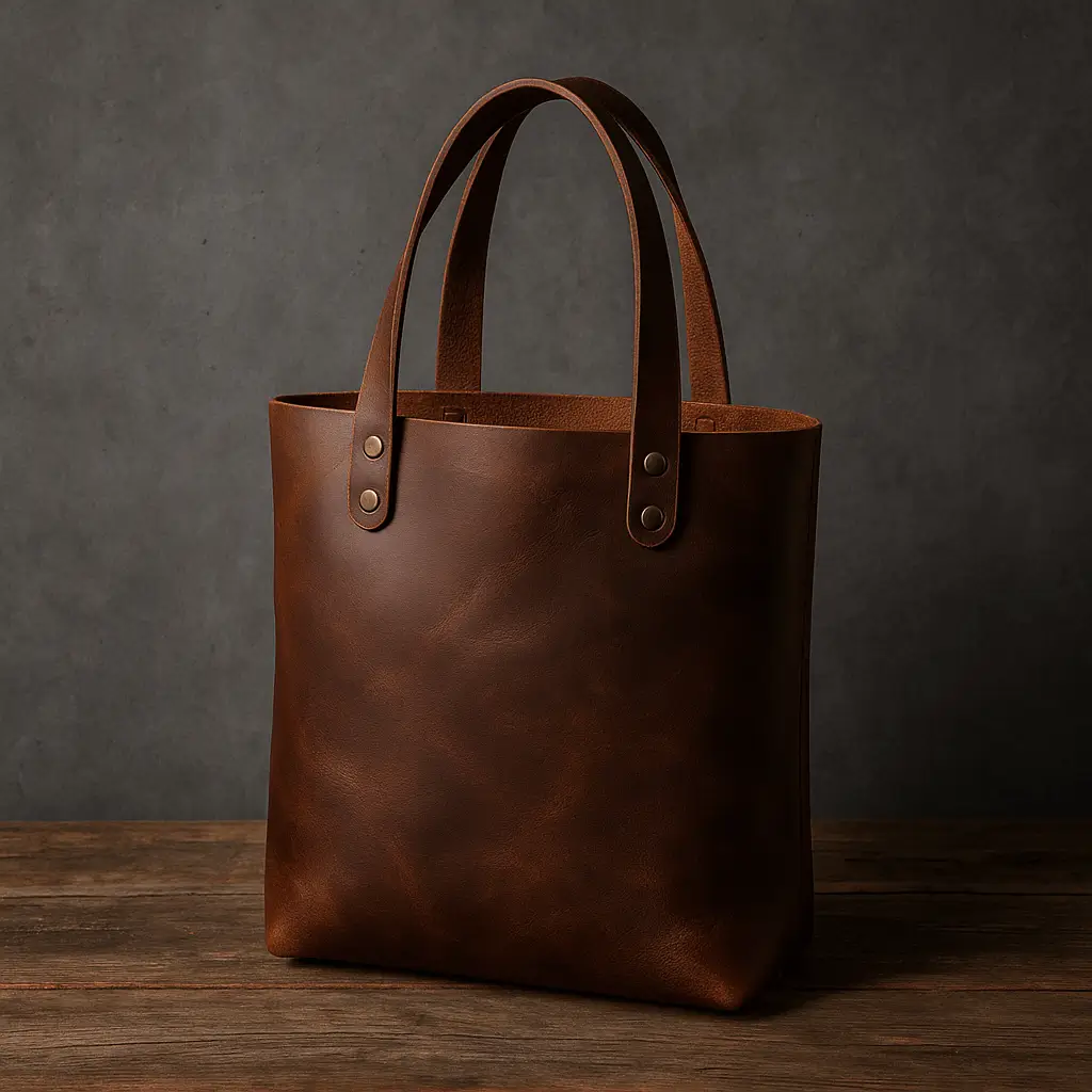 A product photo of Leather Tote Bag from Trailhead Leatherworks.