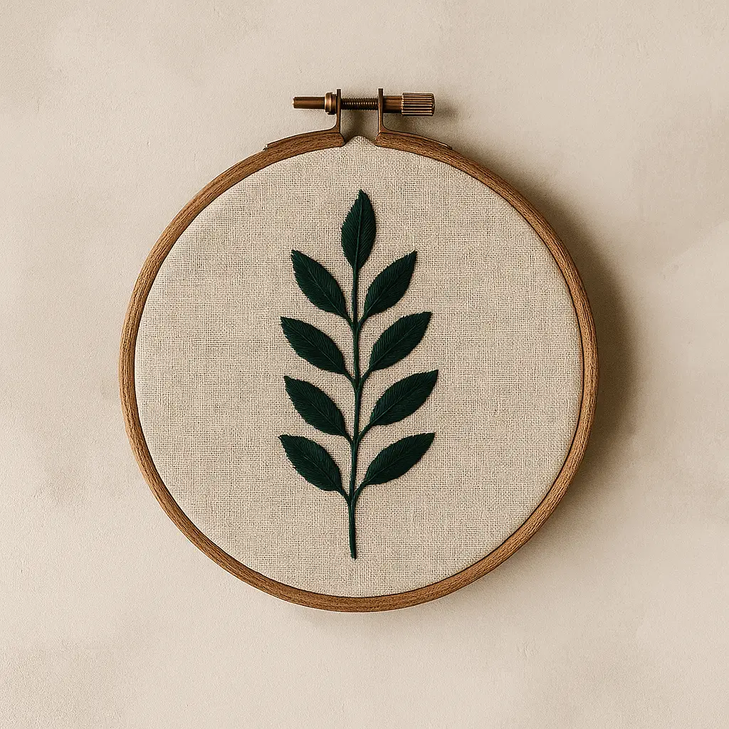 Leaf & Branch A product photo of Embroidered Hoop Art from Thimble & Thicket featuring the 'Leaf & Branch' motif.