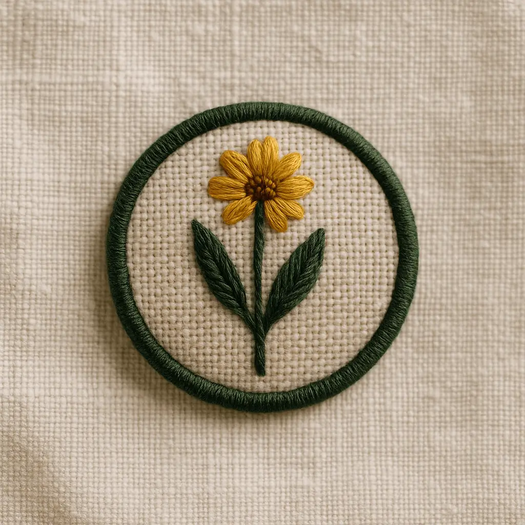 Wildflower Emblem A product photo of Embroidered Patch from Thimble & Thicket featuring the 'Wildflower Emblem' motif.