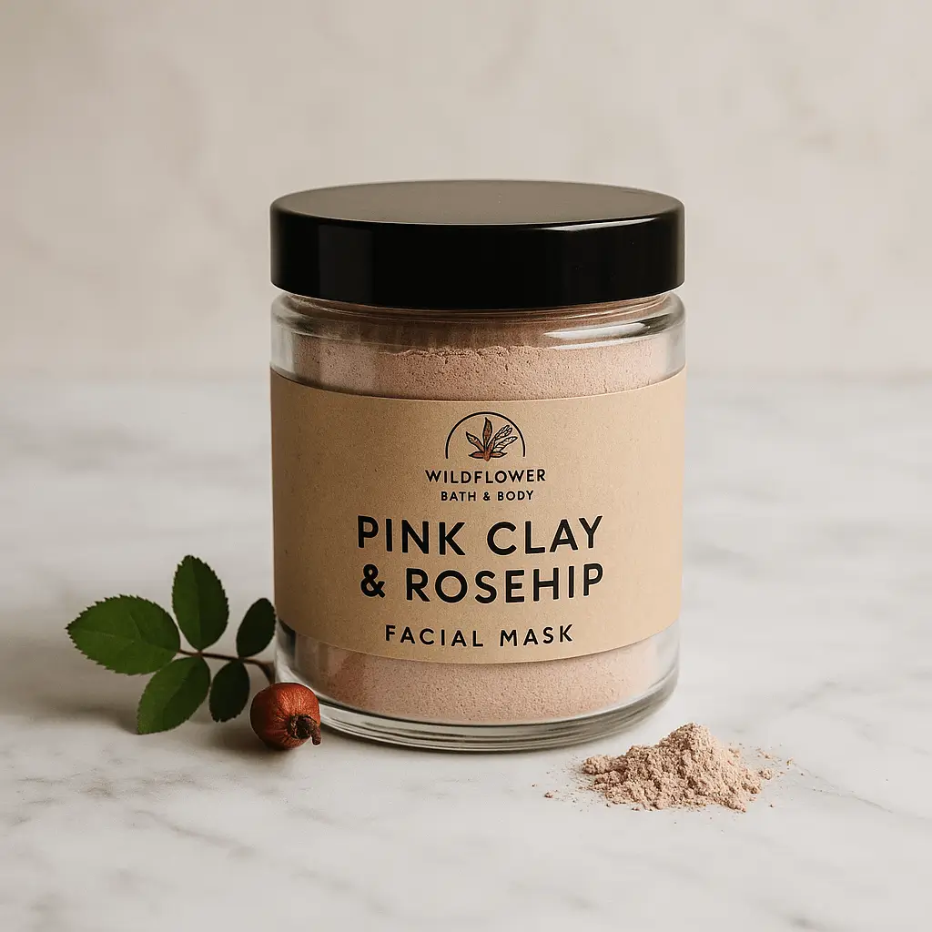 A product photo of Pink Clay & Rosehip Facial Mask from Wildflower Bath & Body.