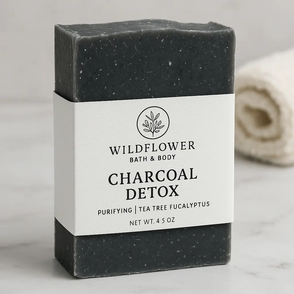 Charcoal Detox A product photo of Handcrafted Soap Bar from Wildflower Bath & Body in the 'Charcoal Detox' scent.