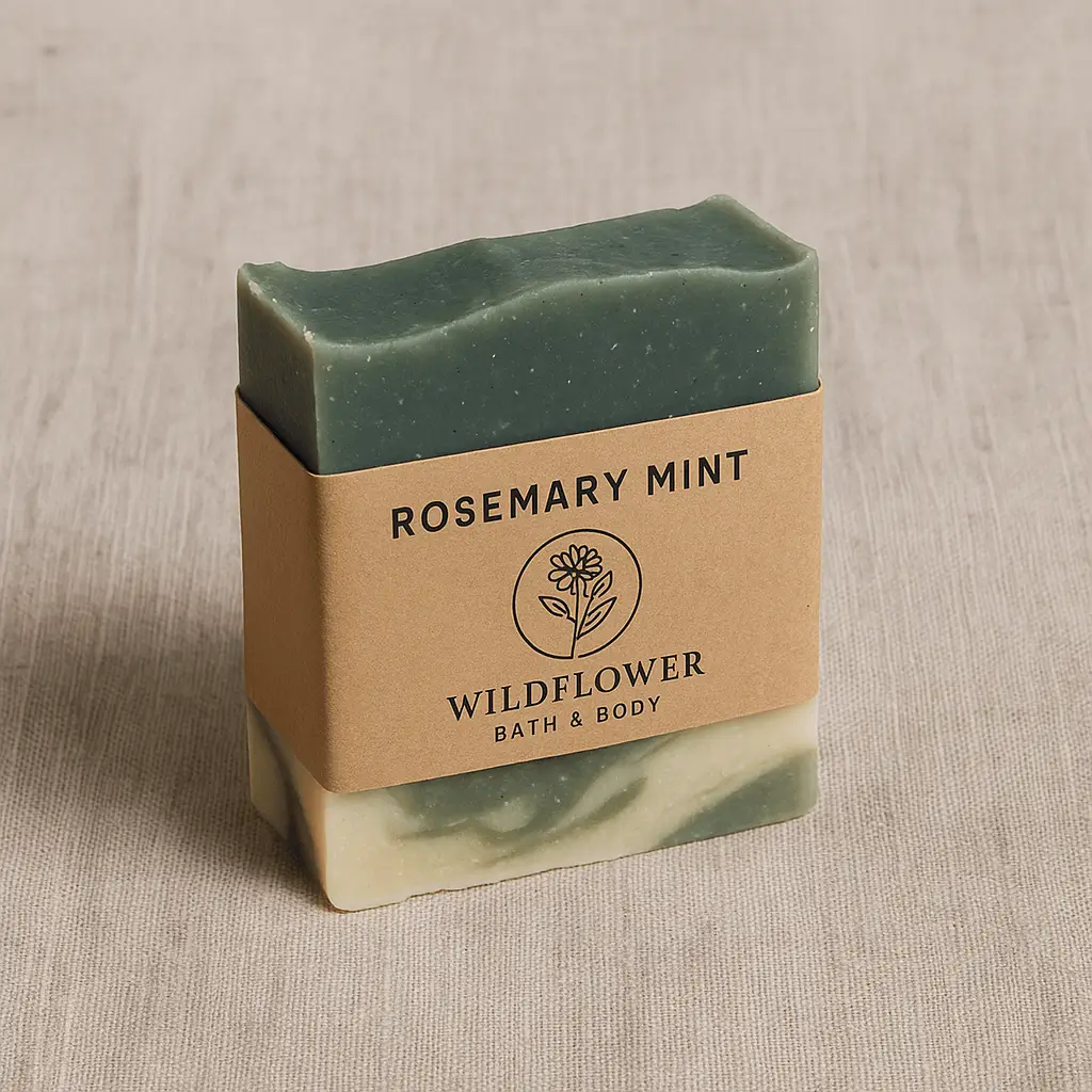 Rosemary Mint A product photo of Handcrafted Soap Bar from Wildflower Bath & Body in the 'Rosemary Mint' scent.